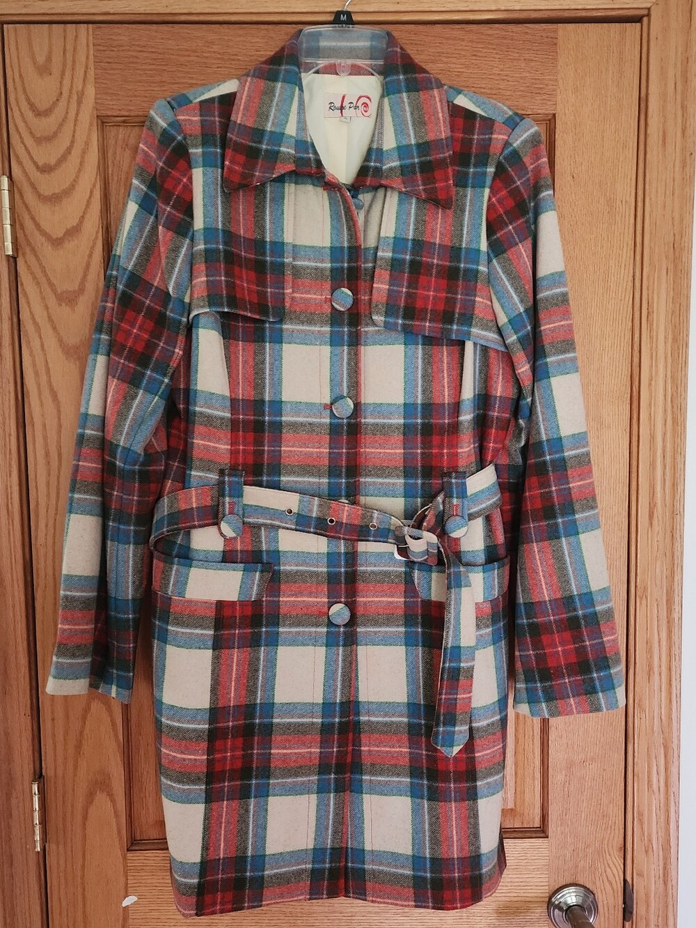 Rouge Par Wool Blend Plaid Trench, Sz XL